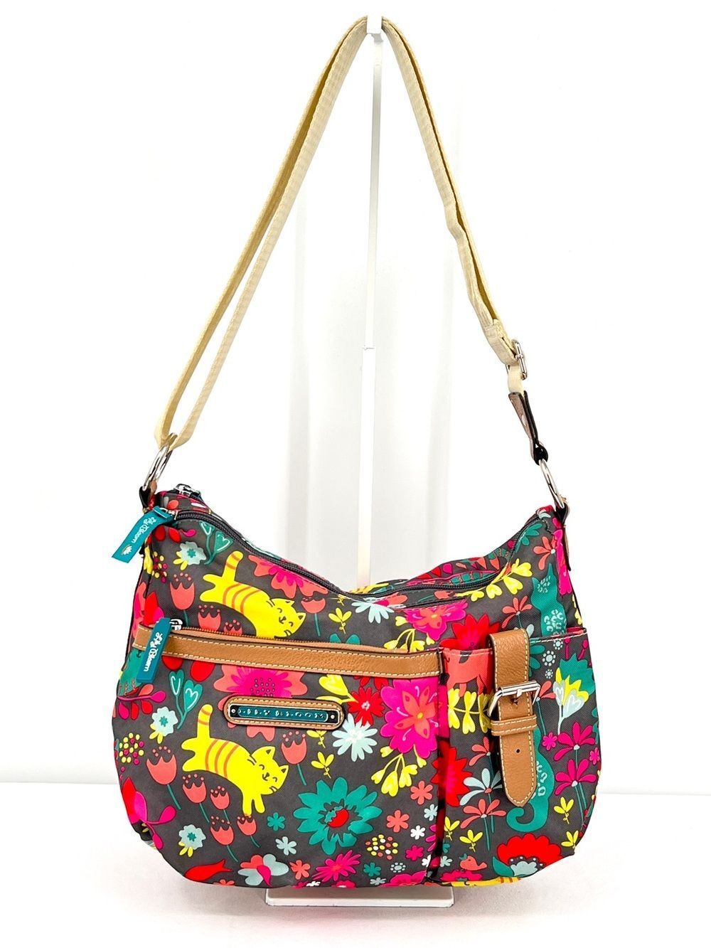 Lily Bloom Kathyrn Hobo Cat Floral Pink Multi Colored Convertible Crossbody